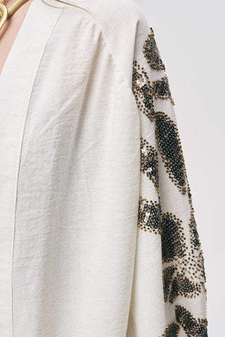 Kadın Pul Payet Yaprak İşlemeli Oversize Kimono