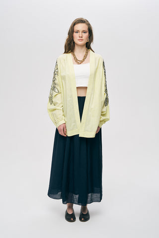 Kadın Payet ve Boncuk İşlemeli Oversize Pamuk-Keten Kimono