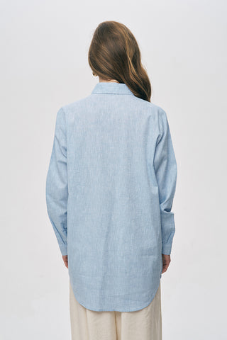 Kadın Önü Desenli Pul ve Boncuk İşlemeli Oversize Gömlek