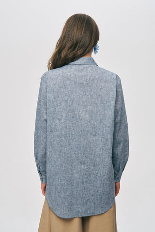 Kadın Önü Desenli Pul ve Boncuk İşlemeli Oversize Gömlek