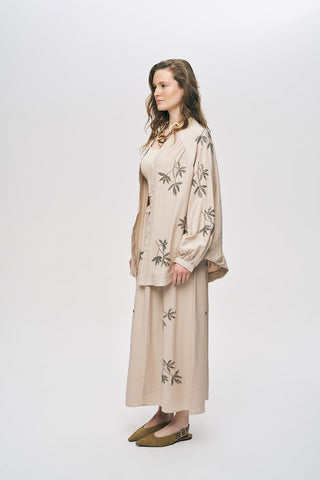Kadın Yaprak İşlemeli Oversize Kesim Dökümlü Kimono