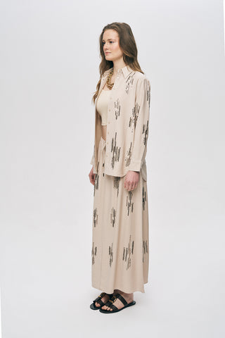 Kadın Glow Payet Ve Boncuk İşlemeli Viskon Oversize Gömlek