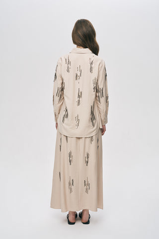 Kadın Glow Payet Ve Boncuk İşlemeli Viskon Oversize Gömlek