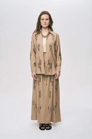 Kadın Glow Payet Ve Boncuk İşlemeli Viskon Oversize Gömlek