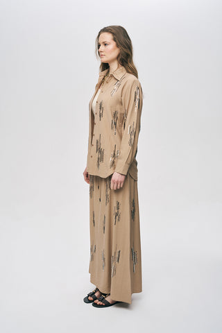 Kadın Glow Payet Ve Boncuk İşlemeli Viskon Oversize Gömlek