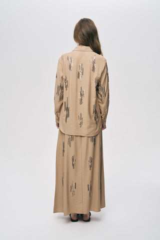 Kadın Glow Payet Ve Boncuk İşlemeli Viskon Oversize Gömlek