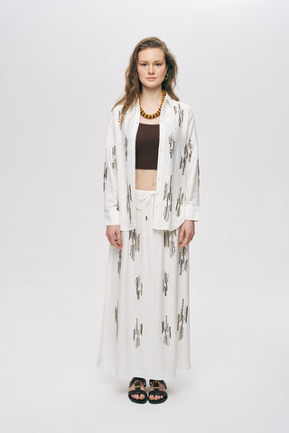 Kadın Glow Payet Ve Boncuk İşlemeli Viskon Oversize Gömlek