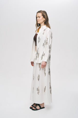 Kadın Glow Payet Ve Boncuk İşlemeli Viskon Oversize Gömlek