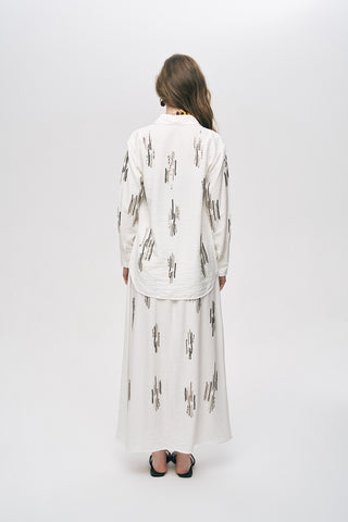 Kadın Glow Payet Ve Boncuk İşlemeli Viskon Oversize Gömlek