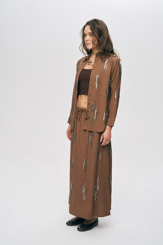 Kadın Glow Payet Ve Boncuk İşlemeli Viskon Oversize Gömlek