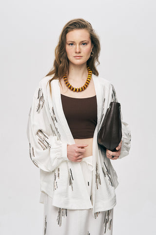 Kadın Glow Payet Ve Boncuk İşlemeli Oversize Viskon Kimono