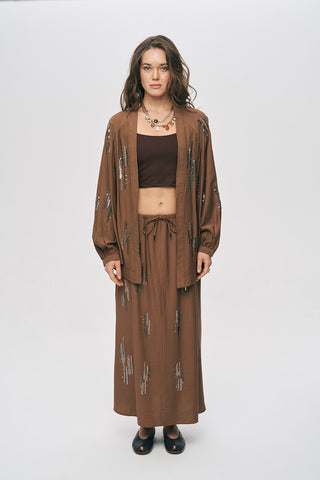 Kadın Glow Payet Ve Boncuk İşlemeli Oversize Viskon Kimono