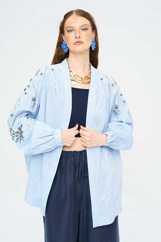 Kadın Yoğun Boncuk Işlemeli Oversize Kimono