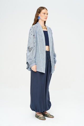Kadın Yoğun Boncuk Işlemeli Oversize Kimono