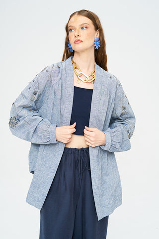 Kadın Yoğun Boncuk Işlemeli Oversize Kimono