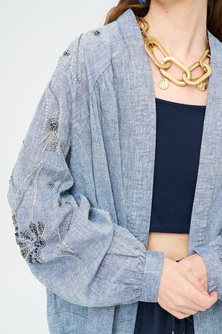 Kadın Yoğun Boncuk Işlemeli Oversize Kimono