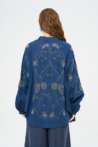 Kadın Yoğun Boncuk Işlemeli Oversize Kimono