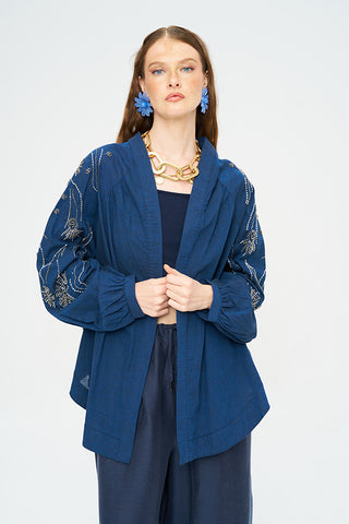 Kadın Yoğun Boncuk Işlemeli Oversize Kimono