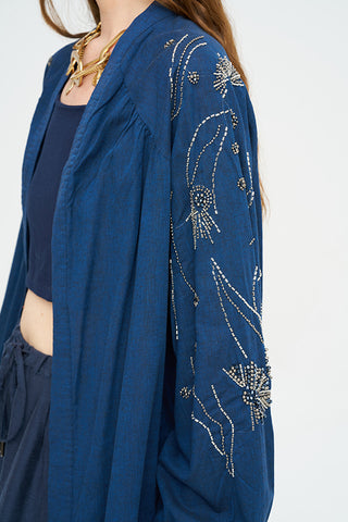 Kadın Yoğun Boncuk Işlemeli Oversize Kimono