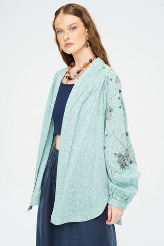 Kadın Yoğun Boncuk Işlemeli Oversize Kimono