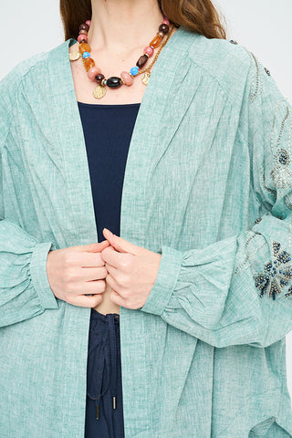 Kadın Yoğun Boncuk Işlemeli Oversize Kimono
