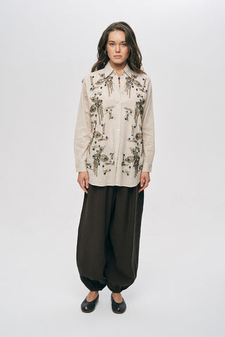 Kadın El İşçiliği Boncuklu ve Nakışlı Oversize Kesim Gömlek