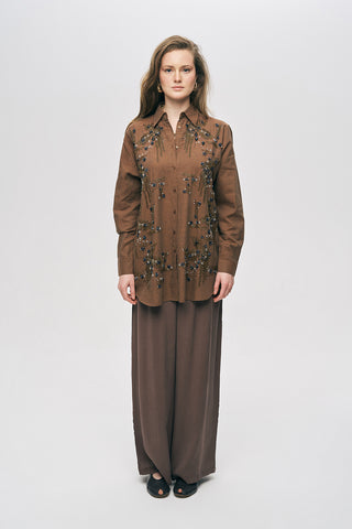 Kadın El İşçiliği Boncuklu ve Nakışlı Oversize Kesim Gömlek