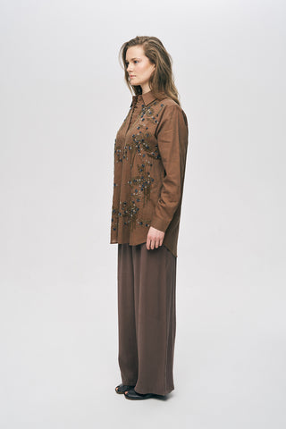 Kadın El İşçiliği Boncuklu ve Nakışlı Oversize Kesim Gömlek