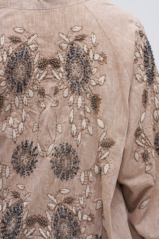 Kadın Çiçek Nakışlı ve Taş İşlemeli Oversize Kimono
