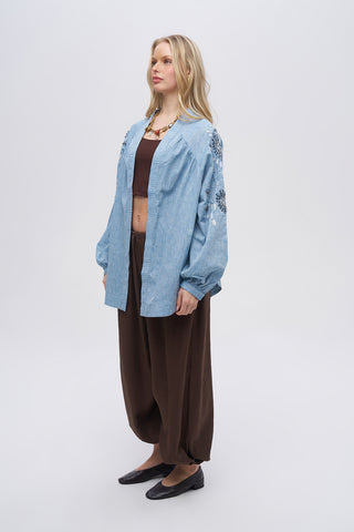 Kadın Çiçek Nakışlı ve Taş İşlemeli Oversize Kimono