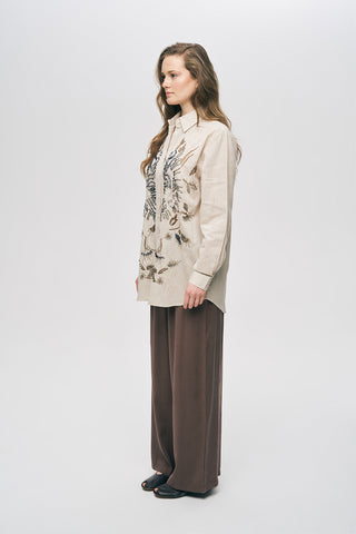 Kadın El İşçiliği Etnik Nakışlı ve Boncuklu Oversize Gömlek