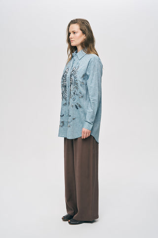 Kadın El İşçiliği Etnik Nakışlı ve Boncuklu Oversize Gömlek