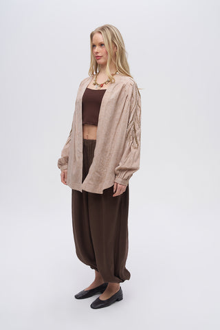 Kadın Sırtı ve Kolu Dikey Dalgalı Boncuk İşlemeli Oversize Kimono