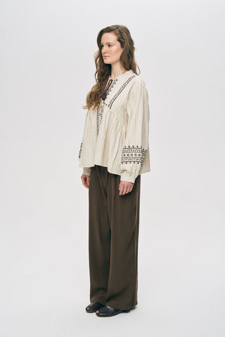 Kadın Etnik Nakışlı ve Püskül Detaylı Gömlek-Bluz