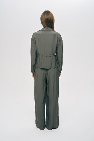 Kadın Modern Beli Bağcıklı Fermuarlı Düz Renk Viskon Ceket