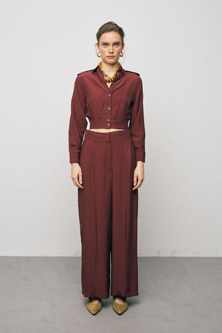 Kadın Modern Kruvaze Kesim Crop Viskon Gömlek