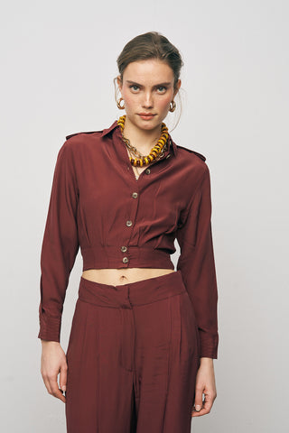 Kadın Modern Kruvaze Kesim Crop Viskon Gömlek