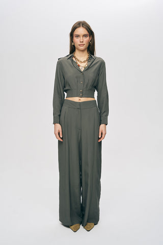 Kadın Modern Kruvaze Kesim Crop Viskon Gömlek