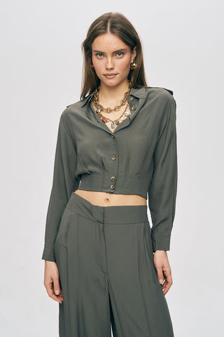 Kadın Modern Kruvaze Kesim Crop Viskon Gömlek