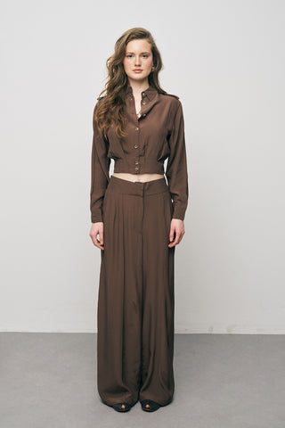 Kadın Modern Kruvaze Kesim Crop Viskon Gömlek