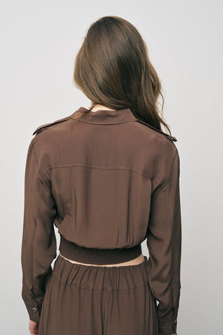 Kadın Modern Kruvaze Kesim Crop Viskon Gömlek