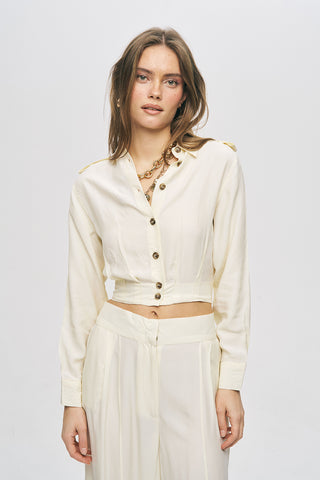 Kadın Modern Kruvaze Kesim Crop Viskon Gömlek