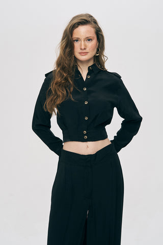 Kadın Modern Kruvaze Kesim Crop Viskon Gömlek