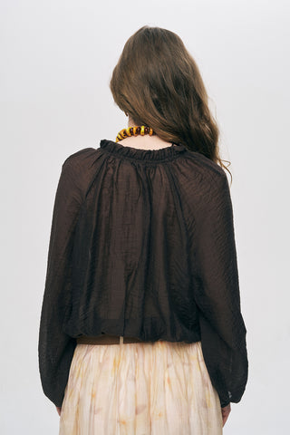 Kadın Belden Lastikli ve Büzgü Detaylı Transparan Bluz