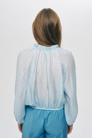 Kadın Belden Lastikli ve Büzgü Detaylı Transparan Bluz