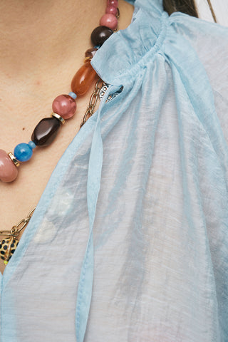 Kadın Belden Lastikli ve Büzgü Detaylı Transparan Bluz