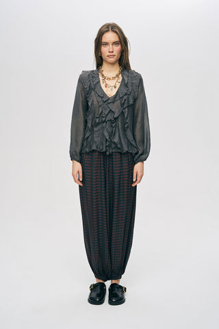 Kadın Pastel Şifon Volan Detaylı İpeksi Gömlek