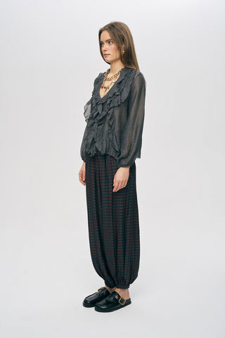 Kadın Pastel Şifon Volan Detaylı İpeksi Gömlek