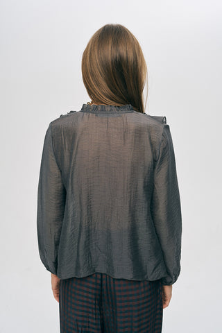 Kadın Pastel Şifon Volan Detaylı İpeksi Gömlek