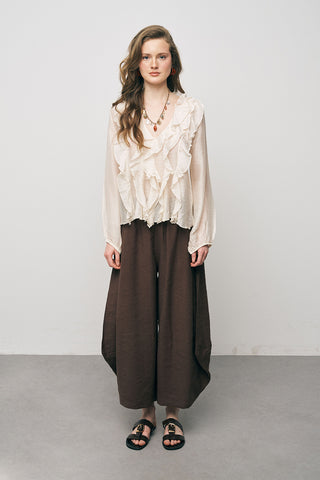 Kadın Pastel Şifon Volan Detaylı İpeksi Gömlek